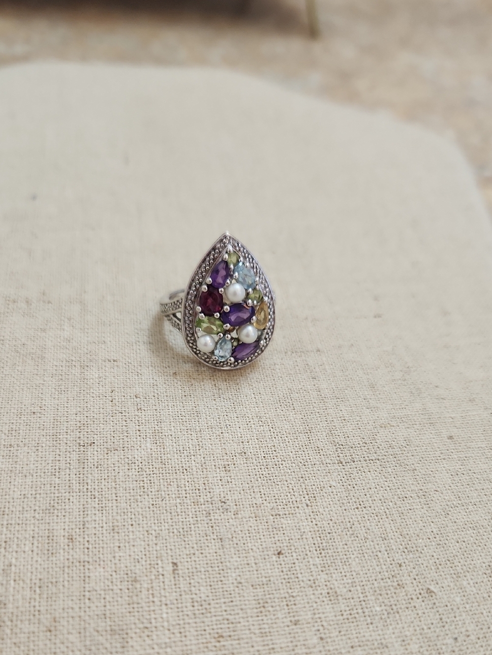 Ross Simons Multicolor Teardrop Sterling Ring with Gemstone Accents